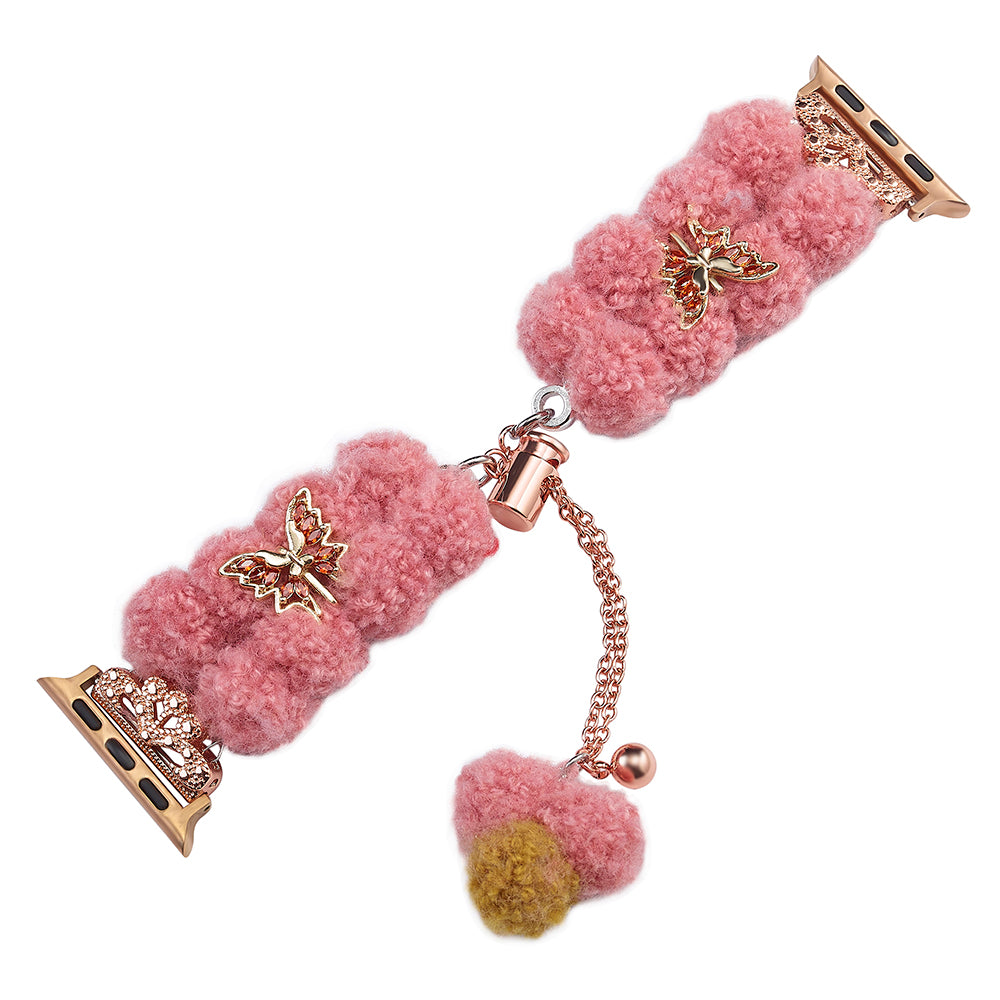 For Apple Watch Ultra 2 Ultra 49mm / Series 9 8 7 45mm / SE (2023) SE (2022) SE 6 5 4 44mm / 3 2 1 42mm Velvet Cotton Bracelet Wrist Strap - Pink For Apple Watch Ultra 2 Ultra 49mm / Series 9 8 7 45mm / SE (2023) SE (2022) SE 6 5 4 44mm / 3 2 1 42mm Velvet Cotton Bracelet Wrist Strap - Pink